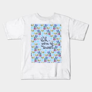 Oh Youre Sweet Macaron Dreams Watercolour Black Blue Kids T-Shirt